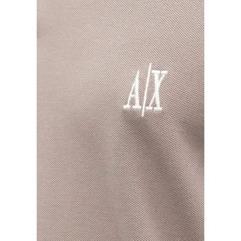 Armani Exchange Braunes Herren-Poloshirt aus Baumwolle mit kurzen Ärmeln und gesticktem A x-Logo auf beigefarbenem Piqué-Strickstoff