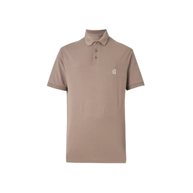 Beige Armani Exchange Braunes Herren-Poloshirt aus Baumwolle mit kurzen Ärmeln und dezentem, gesticktem Logo auf der Brust