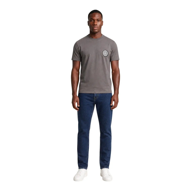 Armani Exchange Graues Herren-T-Shirt aus Baumwolle mit Rundhalsausschnitt und kleinem runden Logo auf der linken Brust