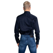 Armani Exchange Klassisches blaues Herren-Langarmhemd für Frühling und Sommer mit elegantem Dunkelblau und dezentem Glanz