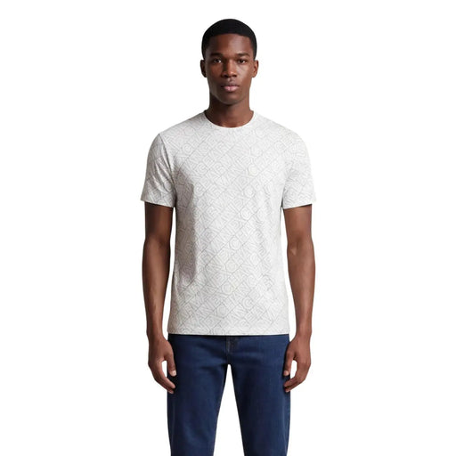 Armani Exchange men white t-shirt featuring a subtle repeating calvin klein logo pattern, comfortable cotton fabric