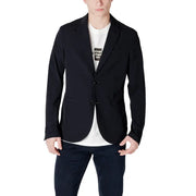 Schwarz Armani Exchange Herren-Baumwollblazer mit Zweiknopfverschluss und blauem Reverskragen 8NZG49