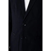 Schwarzer, taillierter Baumwollblazer von Armani Exchange für Herren mit Ein-Knopf-Verschluss und elegantem blauem Reverskragen