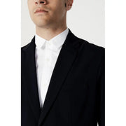 Schwarzer, taillierter Blazer mit elegantem, modernem Schnitt und dezenter Textur von armani exchange Baumwollkollektion für Herren