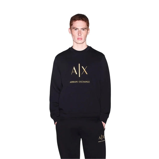 Schwarz armani exchange Herren-Baumwoll-Sweatshirt mit goldenem Logo und Schriftzug sowie Rundhalsausschnitt