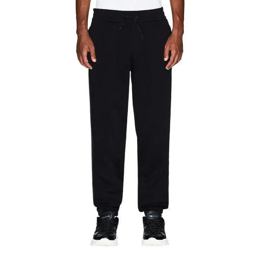 Armani Exchange men trousers black cotton joggers with drawstring waistband and tapered cuffs for casual wear