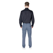 Armani Exchange men cotton trousers slim-fit in slate blue with subtle texture and front pockets