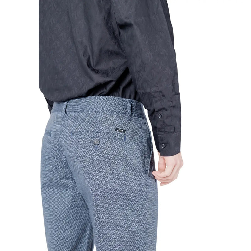 Armani Exchange men cotton trousers in blue with a plain fit and subtle textured weave pattern