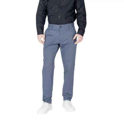Armani Exchange Herren-Baumwollhose, blau, schlichte Passform, Chino-Hose mit blauem Muster und dezenter Webstruktur