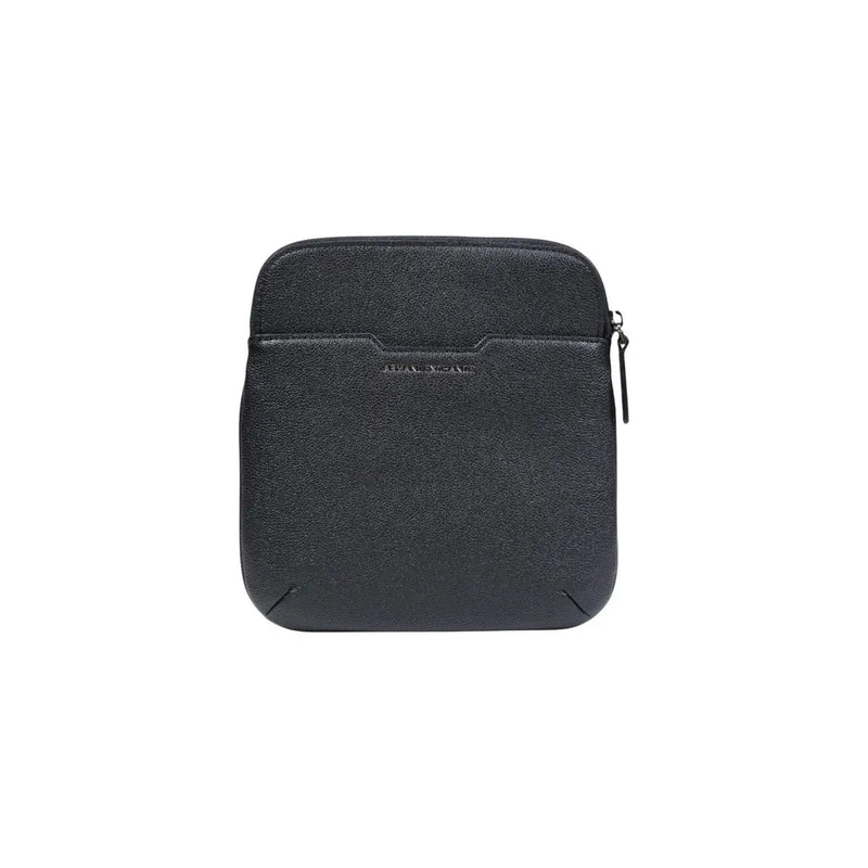 Armani Exchange Schwarze Herren-Umhängetasche aus strukturiertem Leder mit dezentem Logo-Detail auf der Vorderseite, 22 x 23 x 1 cm, Polyester