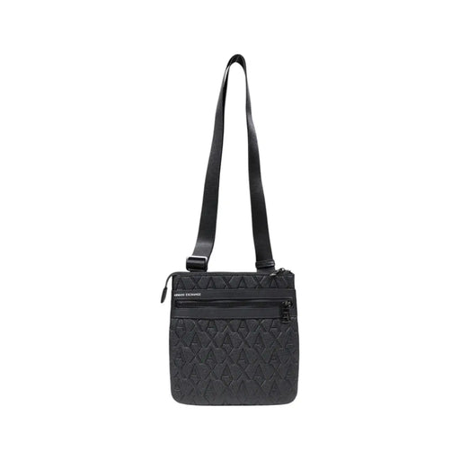 Armani Exchange Schwarze Herren-Umhängetasche aus Polyester mit Steppstruktur und sich wiederholendem Logomuster, 21 cm breit
