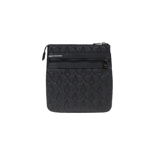 Armani Exchange Schwarze Herren-Umhängetasche aus Polyester mit geprägtem Logomuster und Reißverschlussfächern, B 21 cm