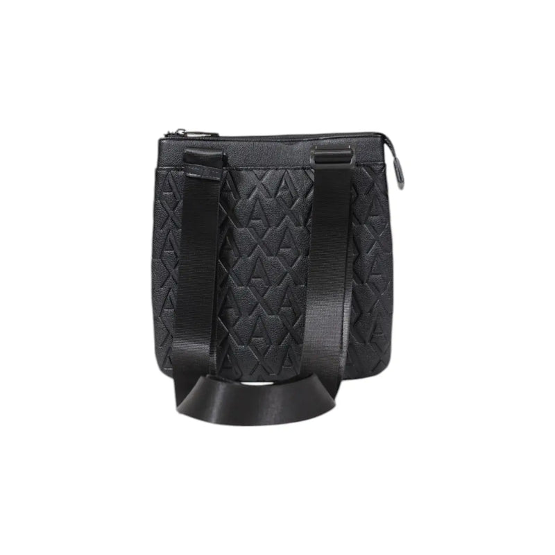 Armani Exchange Schwarze Herren-Umhängetasche aus Polyester mit gestepptem Rautenmuster und verstellbarem Riemen, 21 cm breit