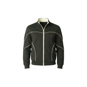 Armani Exchange Grüne Herren-Trainingsjacke aus Baumwolle mit Reißverschluss, cremefarbenen Kontrastnähten und gesticktem Logo auf der Brust