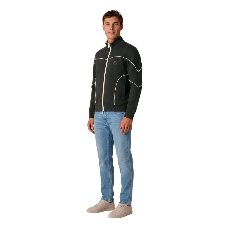 Armani Exchange Herren-Kapuzenpullover aus grüner Baumwolle mit Reißverschluss, weißen Paspeln und rundem Brustlogo