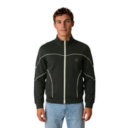 Armani Exchange Grüne Herren-Trainingsjacke aus Baumwolle mit Reißverschluss, weißen Paspeln und rundem Logo auf der linken Brust.