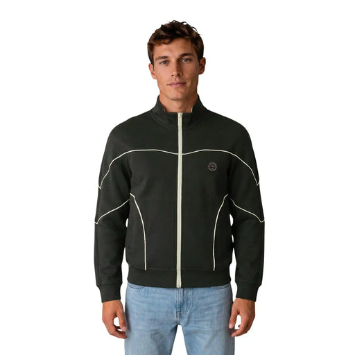 Armani Exchange Grüne Herren-Trainingsjacke aus Baumwolle mit Reißverschluss, weißen Paspeln und rundem Logo auf der linken Brust.