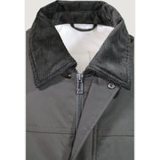 Armani Exchange Grüner Herrenblazer aus Polyester mit dunkelgrauem Cordkragen, silbernem Reißverschluss und Druckknöpfen