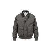 Armani Exchange Herrenblazer aus grünem Polyester in Dunkelolivgrün mit Steppung, schwarzem Cordkragen und aufgesetzten Vordertaschen.