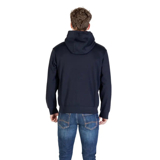 Armani Exchange Herren-Kapuzenpullover aus dunkelblauem Baumwollstoff mit glattem, weichem Material und Reißverschluss vorne