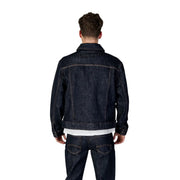 Dunkelindigofarbene Jeansjacke mit klassischen Ziernähten und Kragen von Armani Exchange in blauer Baumwollmischung, Größe L