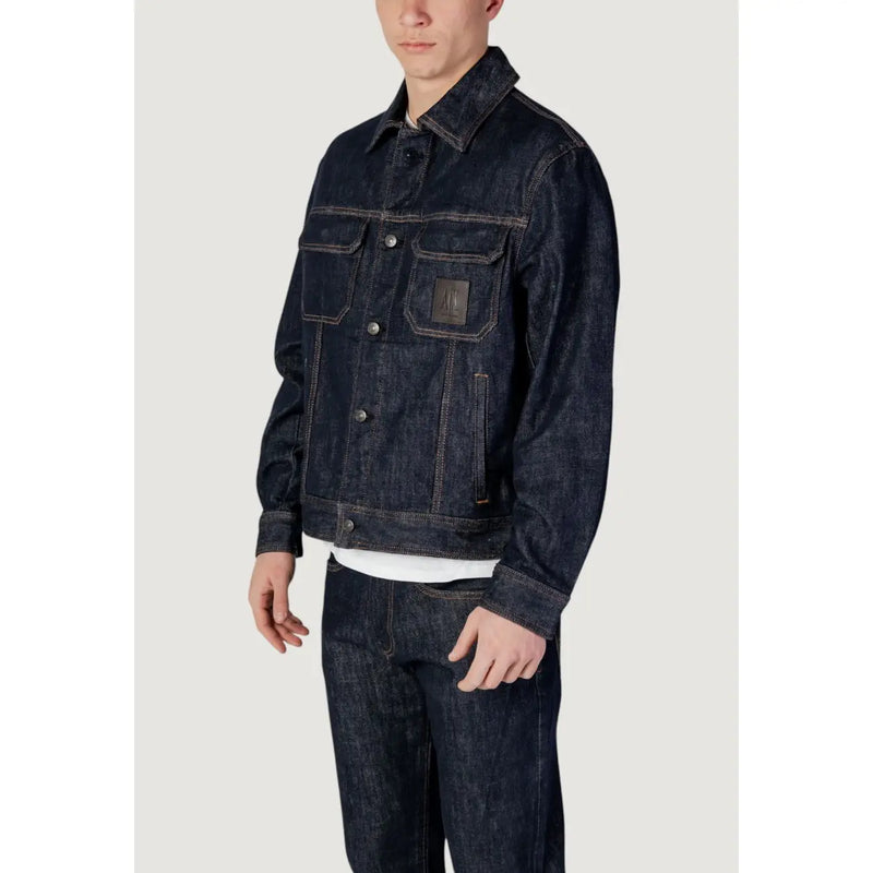 Armani Exchange Herrenjacke, klassisch blau, aus Baumwollmischgewebe, dunkelindigofarbenem Denim, mit Knopfleiste und aufgesetzten Brusttaschen