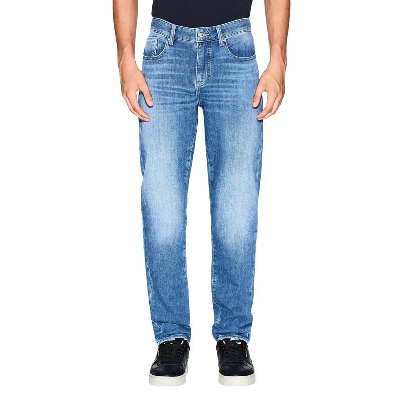 Armani Exchange men jeans blue cotton stretch slim fit medium-wash denim with classic five-pocket design and subtle fading