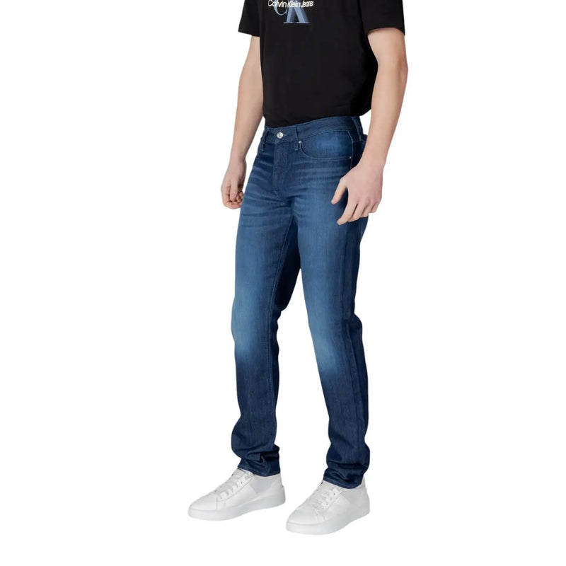 Armani Exchange men jeans in dark blue cotton stretch with slim fit and faded wash featuring classic stitching