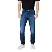 Armani Exchange men jeans in dark blue cotton stretch denim with slim fit and subtle fading
