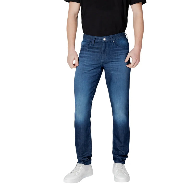 Armani Exchange men jeans in dark blue cotton stretch denim with slim fit and subtle fading
