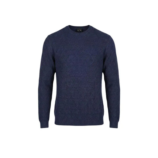 Armani Exchange Herren-Strickwaren, marineblauer Rundhalspullover mit dezentem Rautenmuster, lange Ärmel
