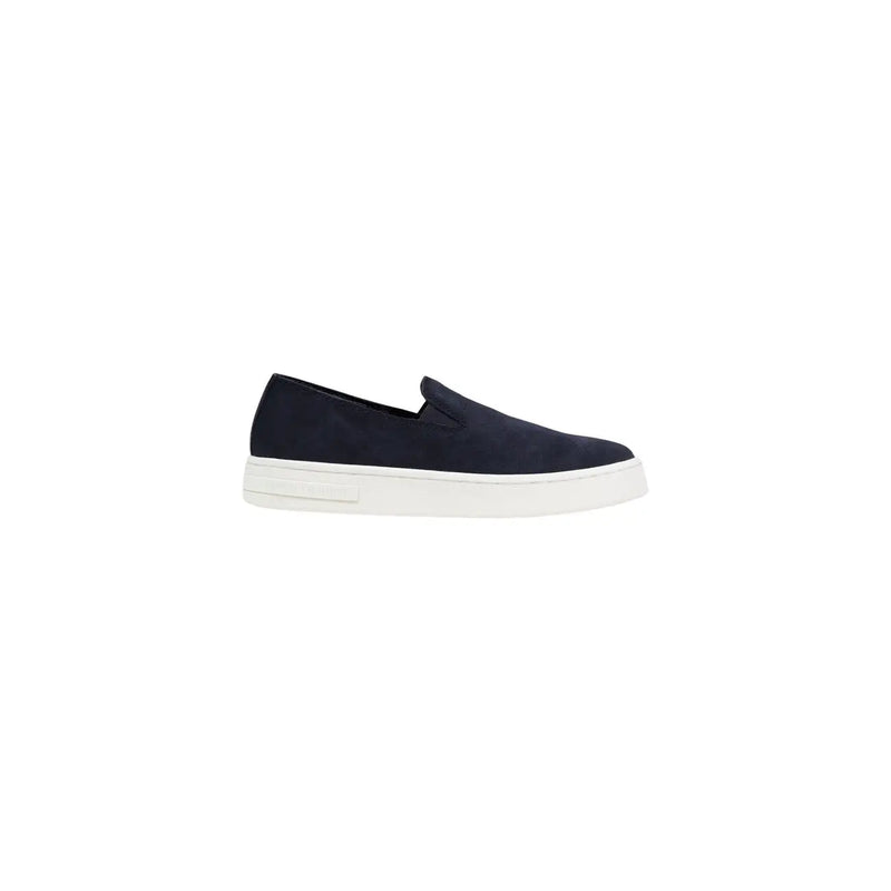 Navy blue suede Armani Exchange men leather moccasin slip-on sneaker with white rubber sole size 11