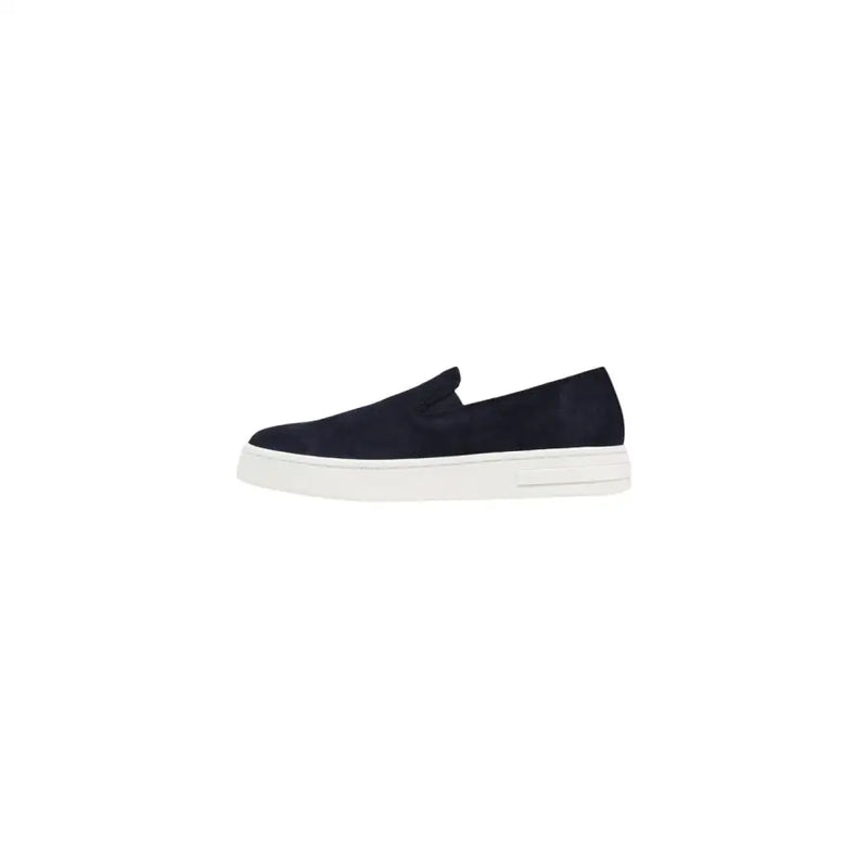 Armani Exchange Herren-Mokassins aus marineblauem Wildleder, Schlupfschuhe mit weißer Plateausohle, Größe 11