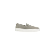 Armani Exchange Herren-Ledermokassin, blau, Größe 11 (abgebildet als grauer Wildleder-Sneaker zum Hineinschlüpfen mit weißer Gummisohle)
