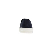Navy blue suede Armani Exchange men leather moccasin slip-on sneaker with thick white rubber sole size 11