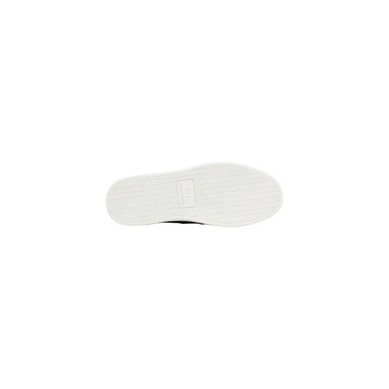 White rubber sole with subtle texture and small rectangular label on armani exchange men leather blue moccasin size 11