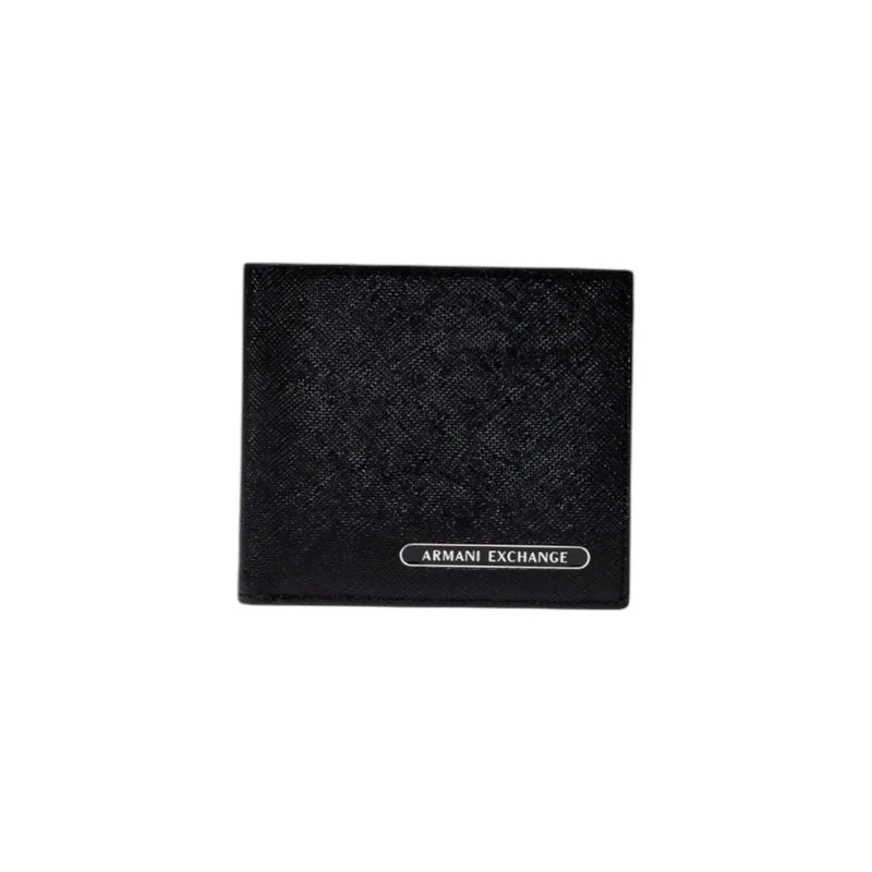 Black Armani Exchange men leather wallet with textured surface and silver logo plaque measuring 10x11x2 cm