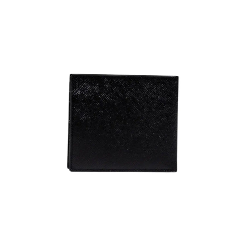 Armani Exchange men leather wallet black with subtle grainy textured surface measuring 10x11x2 centimeters