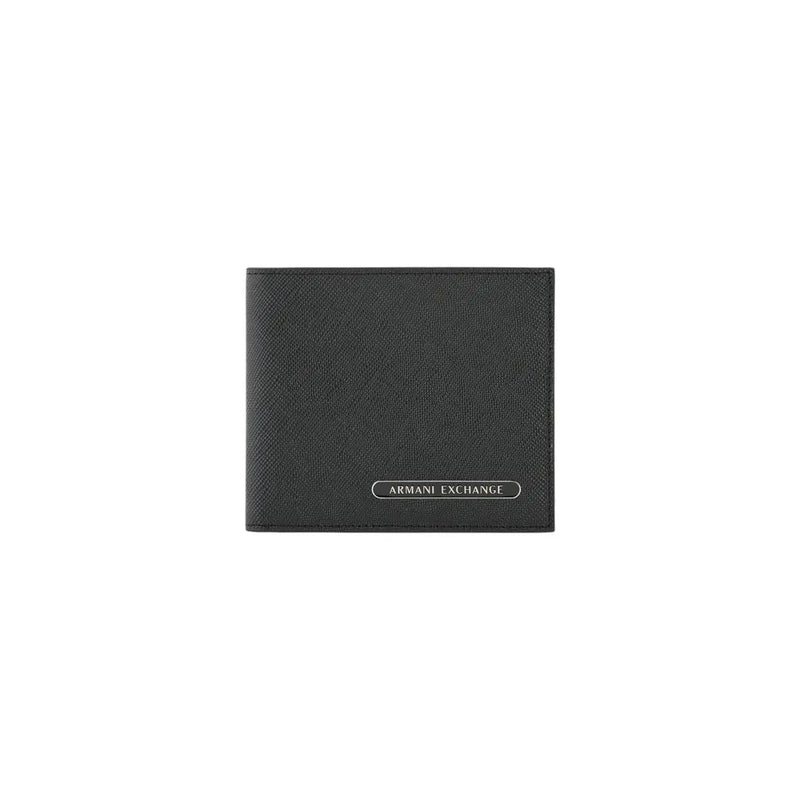 Armani Exchange men leather wallet black with textured leather finish and silver logo plaque 11x9cm