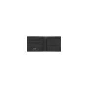 Armani Exchange men leather wallet black bi-fold with minimalist design and white embroidered logo on left side