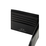 Armani Exchange men leather wallet black 11x9cm with black leather card holder embossed with a|x logo