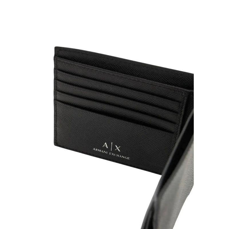 Armani Exchange men leather wallet black 11x9cm with black leather card holder embossed with a|x logo