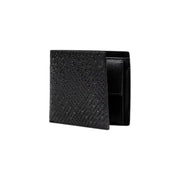 Black textured Armani Exchange men’s leather bi-fold wallet with multiple compartments