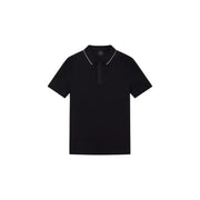 Armani Exchange Schwarzes Herren-Polohemd aus Baumwolle mit kurzen Ärmeln und weißem Besatz an Kragen und Knopfleiste