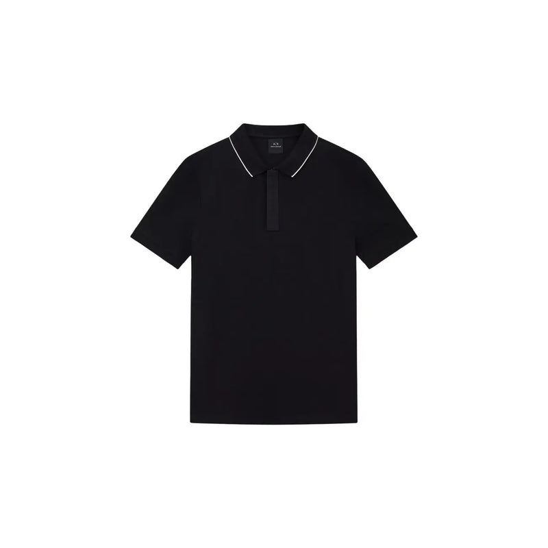 Armani Exchange men polo black short sleeve cotton shirt with white trim on collar and placket