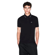Schwarz Armani Exchange Herren-Poloshirt mit weißem Besatz und gesticktem Logo, aus Baumwolle, Kurzarm, AF10363