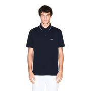 Marineblau Armani Exchange Herren-Polohemd mit kurzen Ärmeln, weißem Besatz, aus Baumwollstoff und kleinem, gesticktem Logo auf der Brust