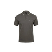 Armani Exchange Herren-Polohemd aus brauner Baumwolle mit kurzen Ärmeln, dunkelolivgrünem Stoffbesatz, weißem Kragenbesatz und dezentem gesticktem Logo