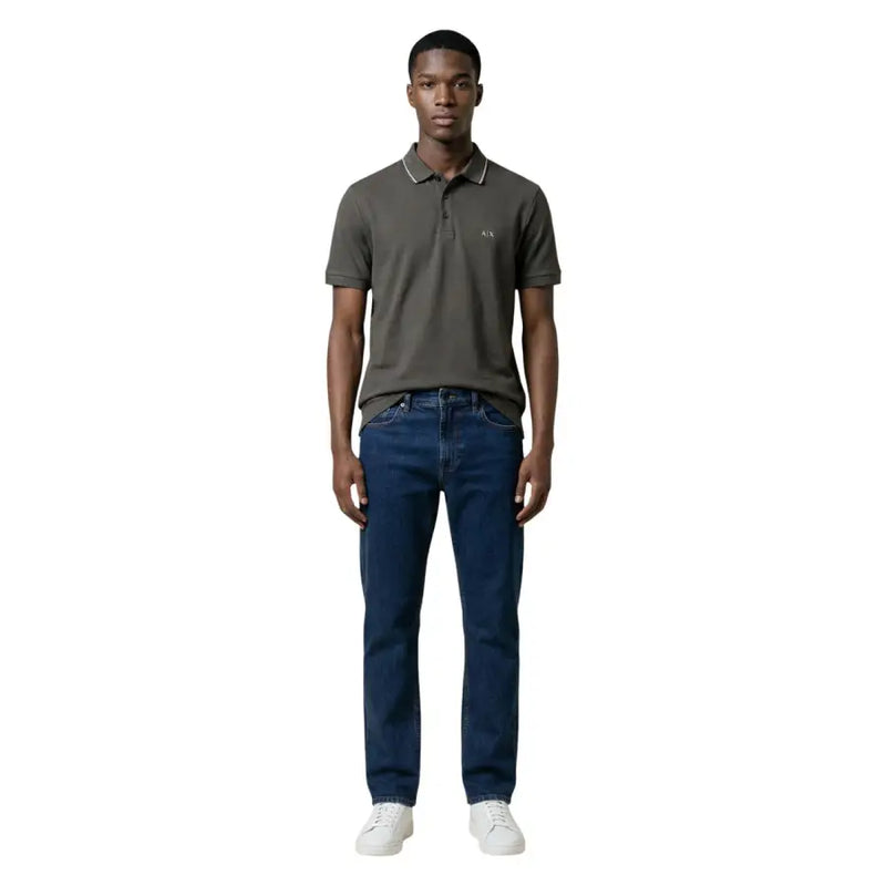 Armani Exchange Herren-Polohemd, braun, Baumwolle, Kurzarm, dunkelolivgrün mit weißem Besatz und gesticktem Brustlogo