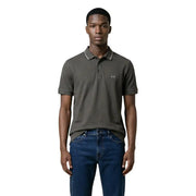 Armani Exchange Herren-Polohemd aus brauner Baumwolle mit kurzen Ärmeln, dunkelolivgrünen und weißen Zierstreifen und einem kleinen Axtlogo